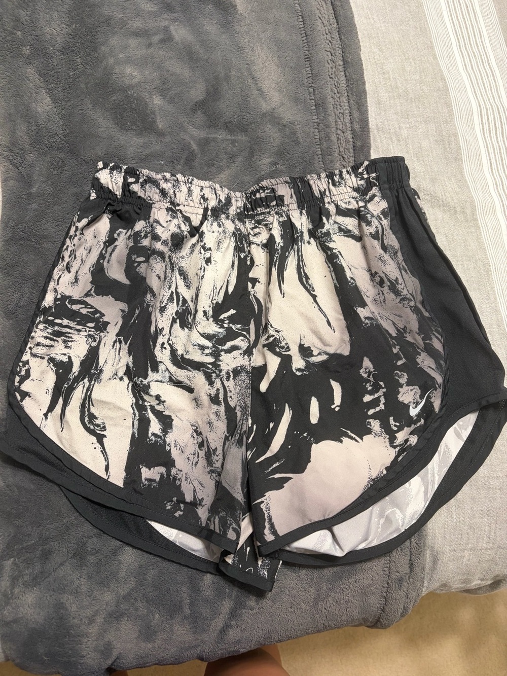 Nike Black & Cream Marble Print Athletic Shorts